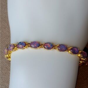 925 Silver Black Opal Tennis Bracelet, Oval Black Opals, Gold Filled, Exclusive